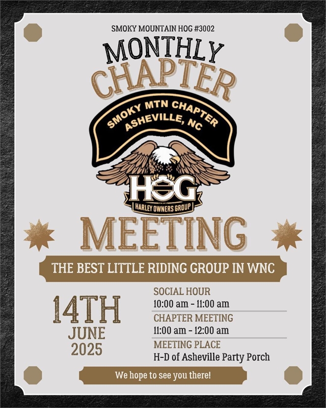 2025 June 14 SMHOG Monthly Meeting & Ride